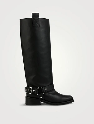 Leather Knee-High Biker Boots