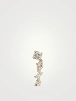 14K Gold Shooting Star Right Ear Climber With Lab Grown Diamonds
