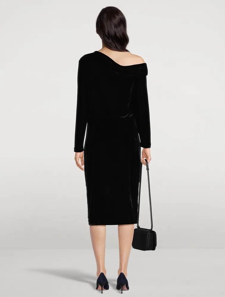 Off-The-Shoulder Velvet Midi Dress