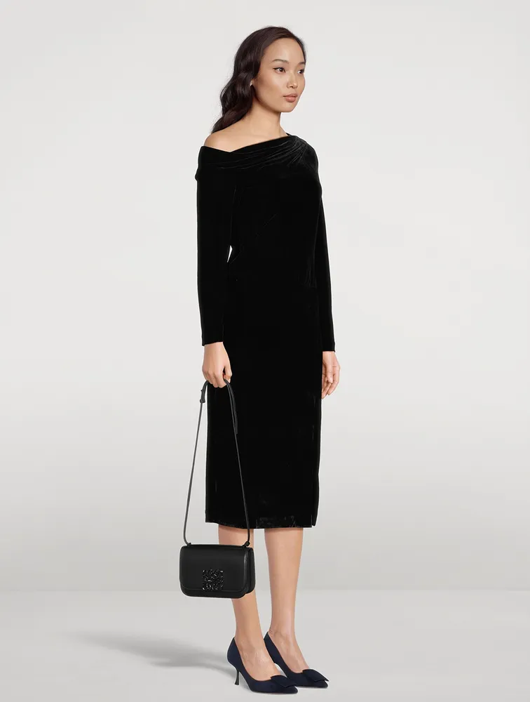 Off-The-Shoulder Velvet Midi Dress