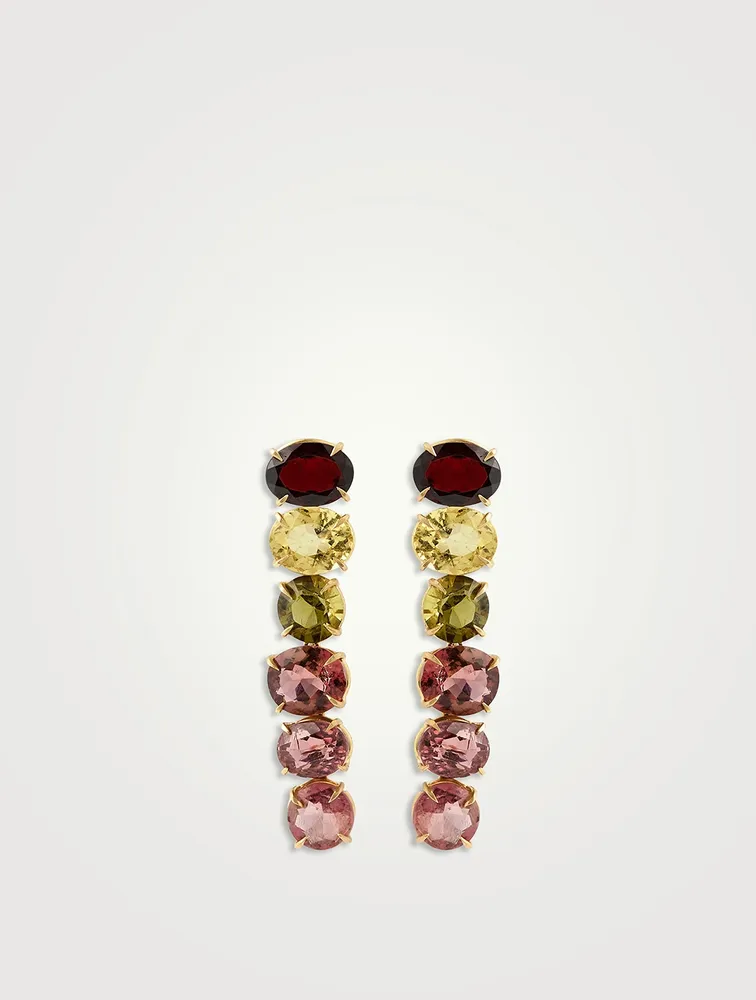 18K Gold Drop Earrings With Gemstones
