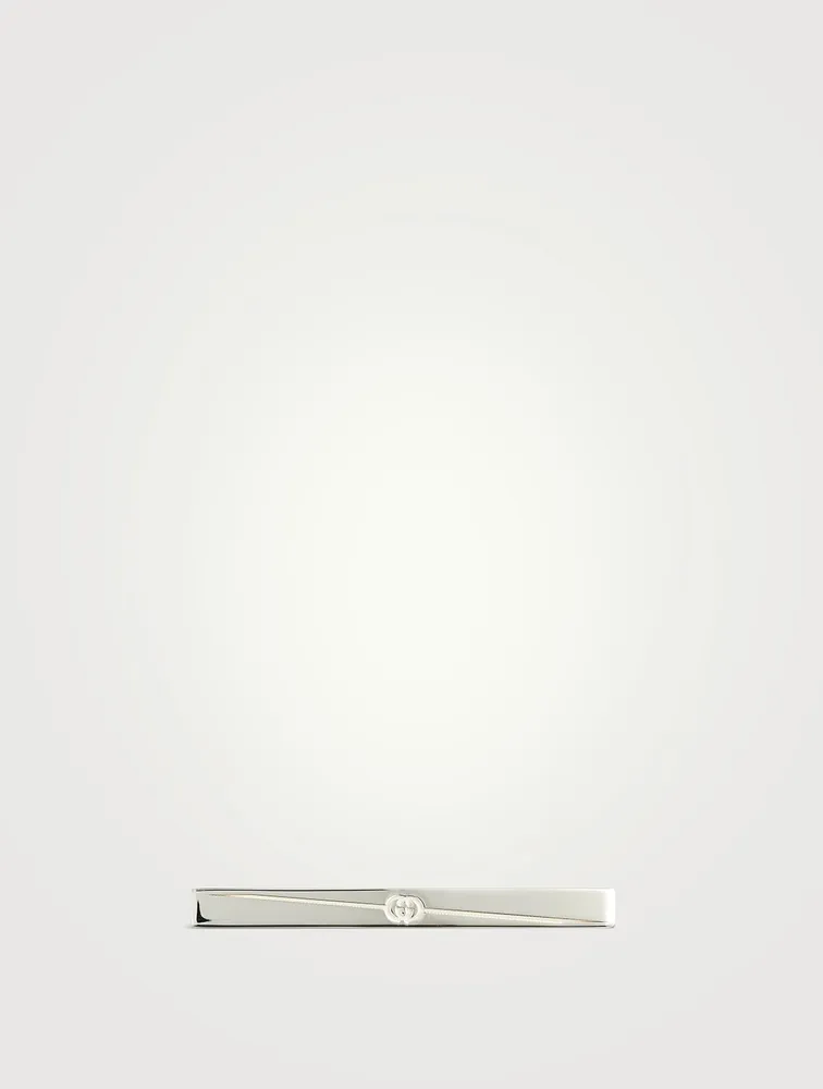 Diagonal Interlocking G Silver Tie Bar