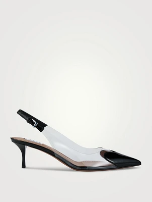 Heart Patent Leather And PVC Slingback Pumps