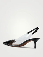 Heart Patent Leather And PVC Slingback Pumps