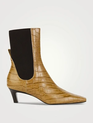 The Mid-Heel Croc-Embossed Leather Boots