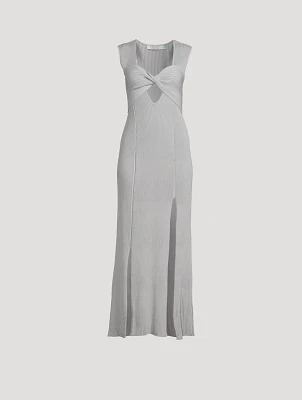 Liana Metallic Ribbed V-Neck Maxi Dress