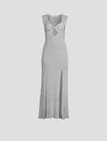 Liana Metallic Ribbed V-Neck Maxi Dress