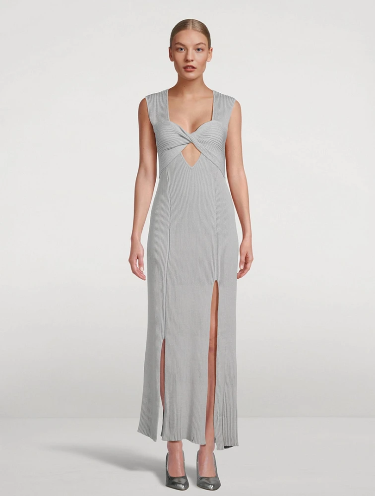 Liana Metallic Ribbed V-Neck Maxi Dress