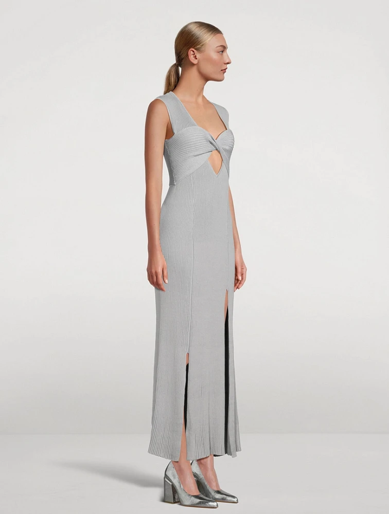 Liana Metallic Ribbed V-Neck Maxi Dress