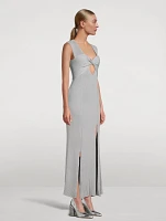 Liana Metallic Ribbed V-Neck Maxi Dress