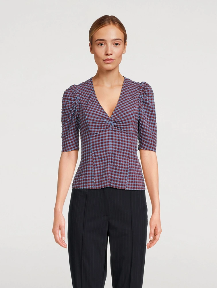 Seersucker Blouse Gingham Print