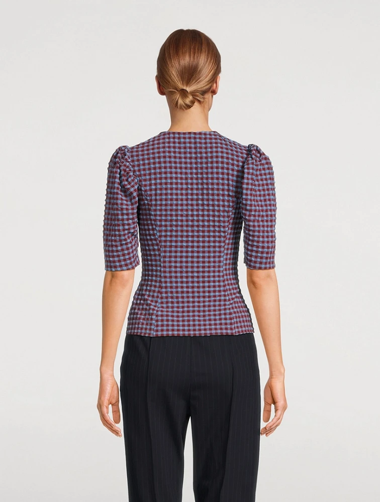Seersucker Blouse Gingham Print