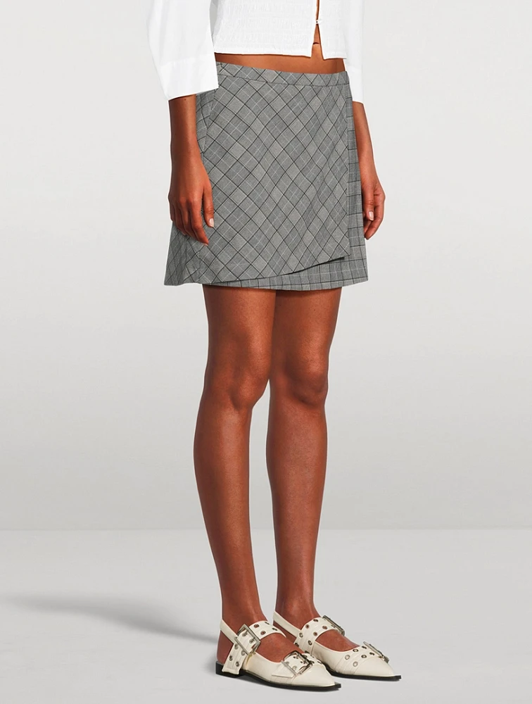 Wrap Mini Skirt Check Mix Print