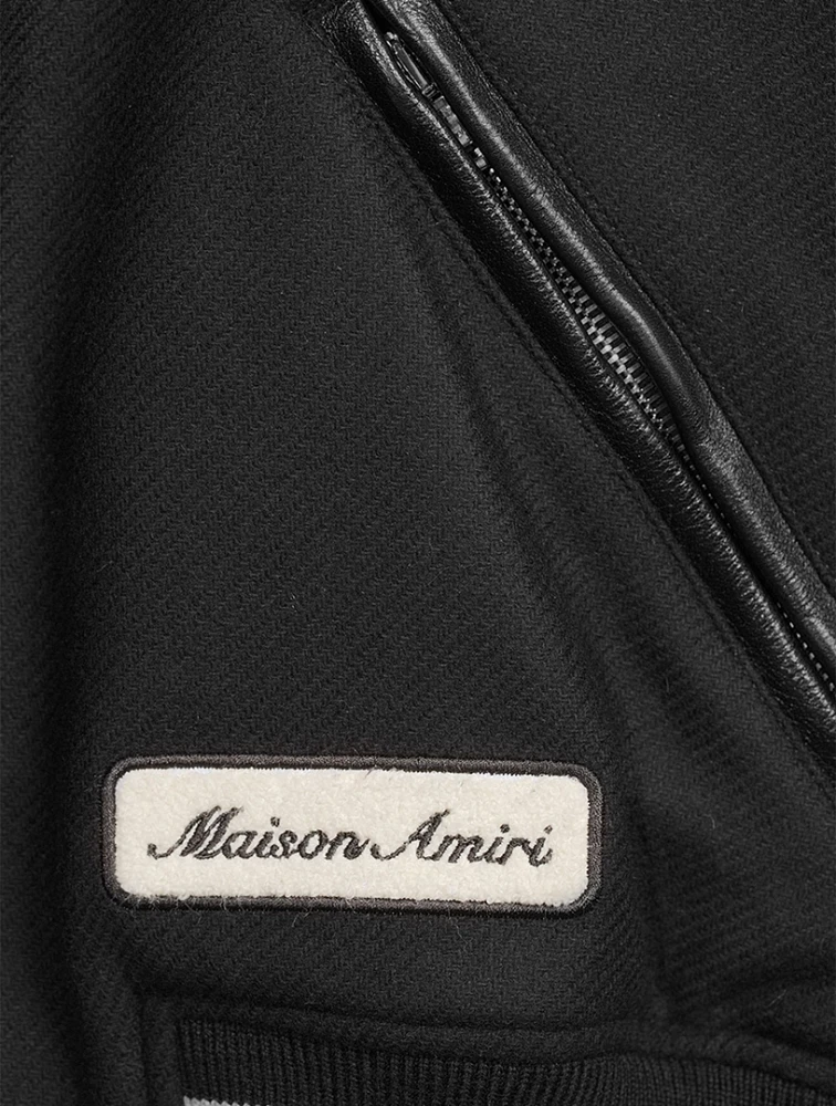 Wool Varsity Jacket With Leather Sleeve