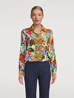 Crepe De Chine Silk Shirt Floral Print