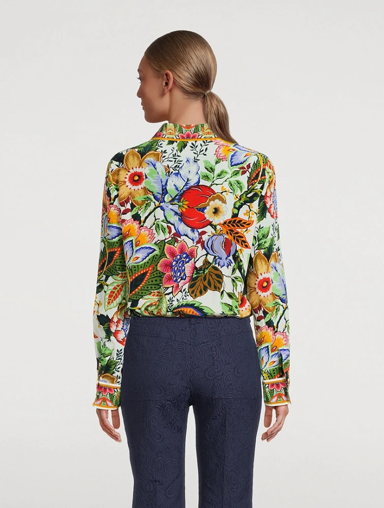 Crepe De Chine Silk Shirt Floral Print