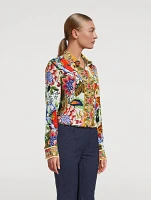 Crepe De Chine Silk Shirt Floral Print