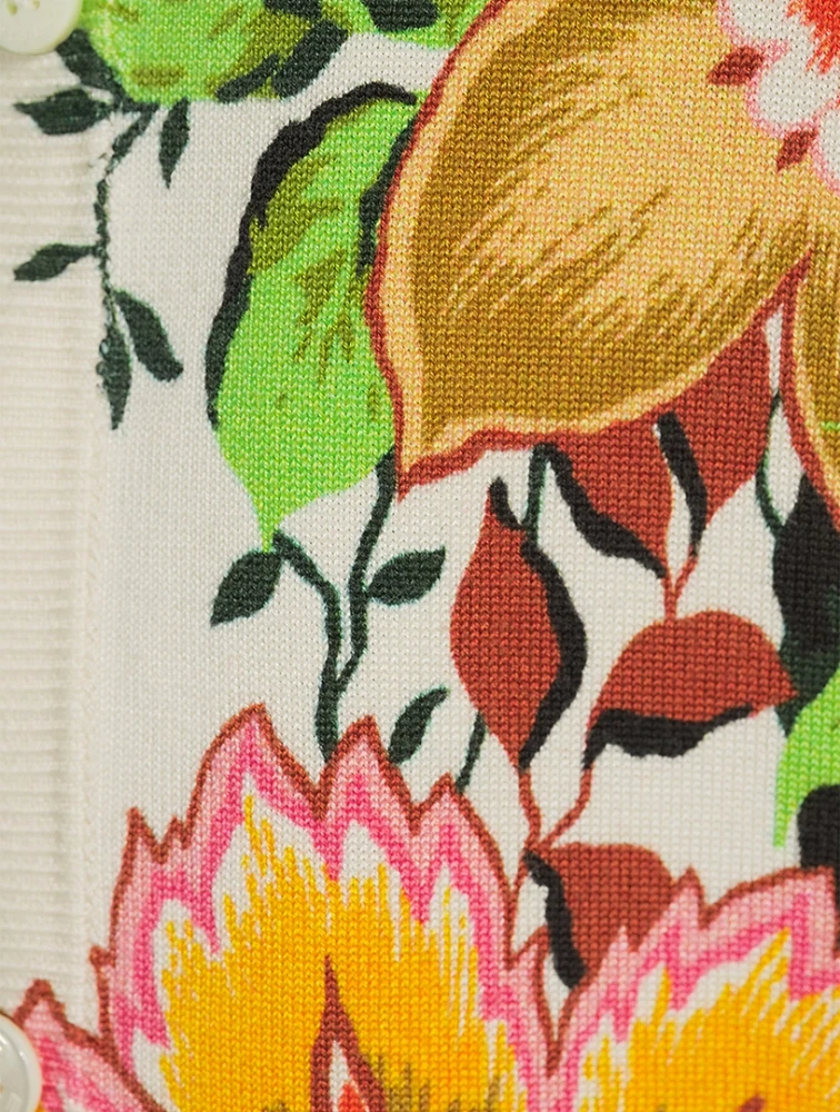 Silk-Blend Cardigan Bouquet Print