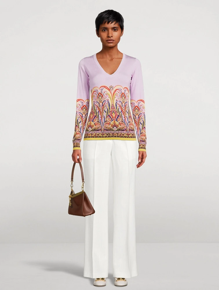 Silk-Blend Sweater Bouquet Print