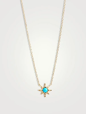 Aztec 14K Gold Micro Starburst Necklace With Turquoise