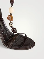 Beaded Leather Wedge Sandals