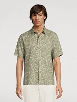 Linen-Blend Shirt Knotted Leaves Print