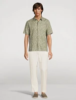 Linen-Blend Shirt Knotted Leaves Print