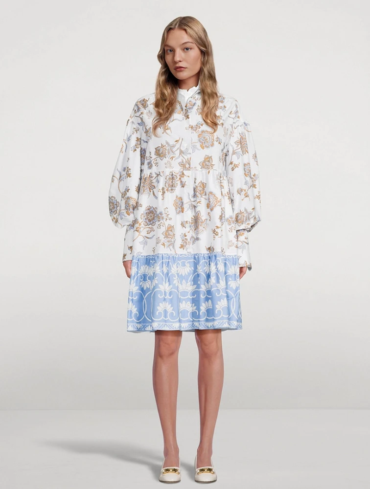 Mixed-Print Cotton Shirt Dress