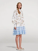Mixed-Print Cotton Shirt Dress