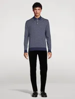 Cotton Polo Sweater Striped Print