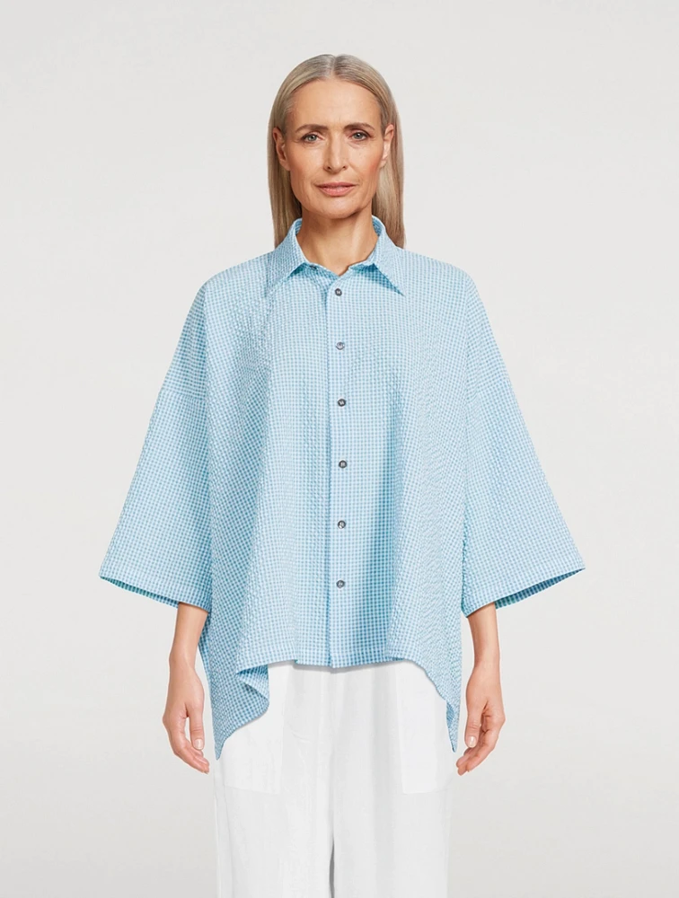 Oversized Shirt Mini Check Print