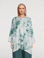 Longline Linen Blouse In Floral Print