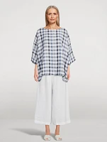 Linen-Blend Top In Plaid Print