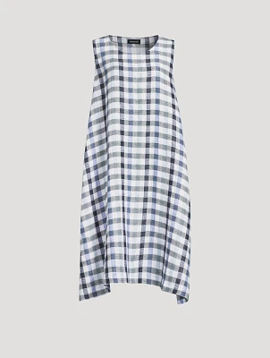 Linen-Blend Midi Dress In Plaid Print
