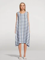 Linen-Blend Midi Dress In Plaid Print