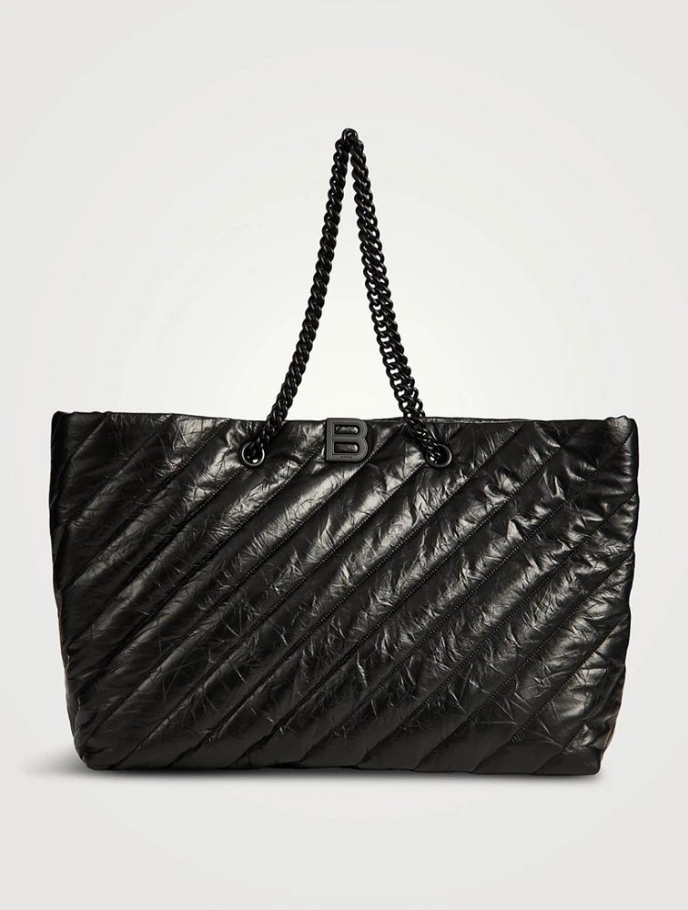 Large Crush Quilted Leather Tote Bag