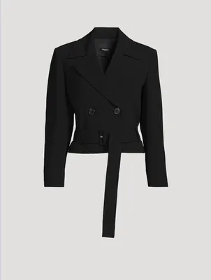 Double-Breasted Cropped Admiral Crepe Trench Coat