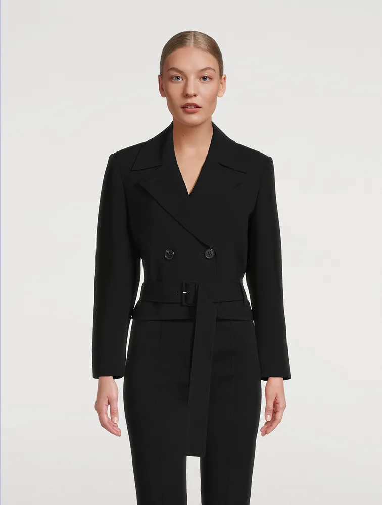 Double-Breasted Cropped Admiral Crepe Trench Coat