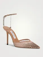 Saeda Embellished Mesh Pumps With Crystal Ankle Strap