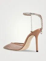 Saeda Embellished Mesh Pumps With Crystal Ankle Strap