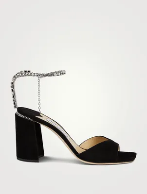 Saeda Satin Sandals With Crystal Ankle Strap