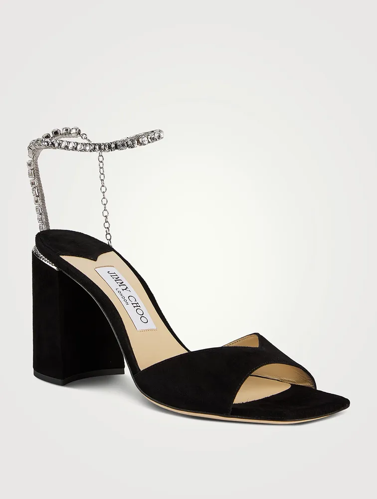 Saeda Satin Sandals With Crystal Ankle Strap