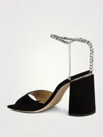 Saeda Satin Sandals With Crystal Ankle Strap