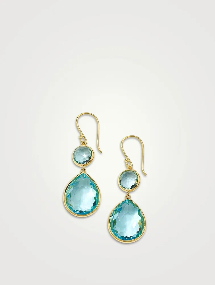 Rock Candy 18K Gold Snowman Teardrop Earrings With Blue Topaz