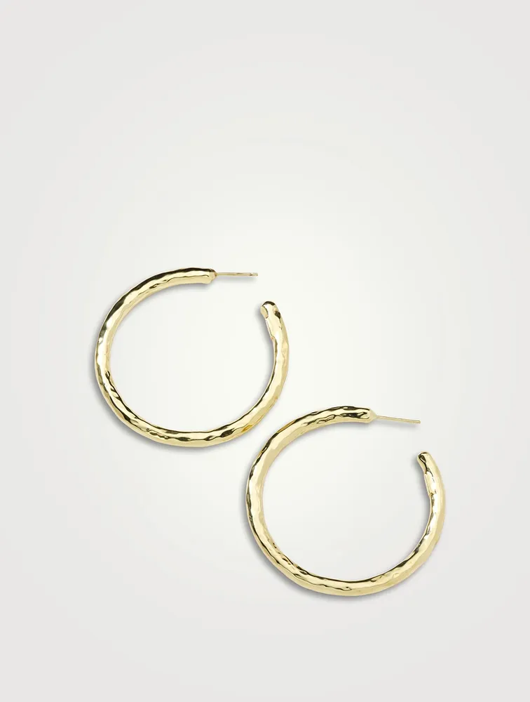 Medium Classico 18K Gold Hammered #3 Hoop Earrings