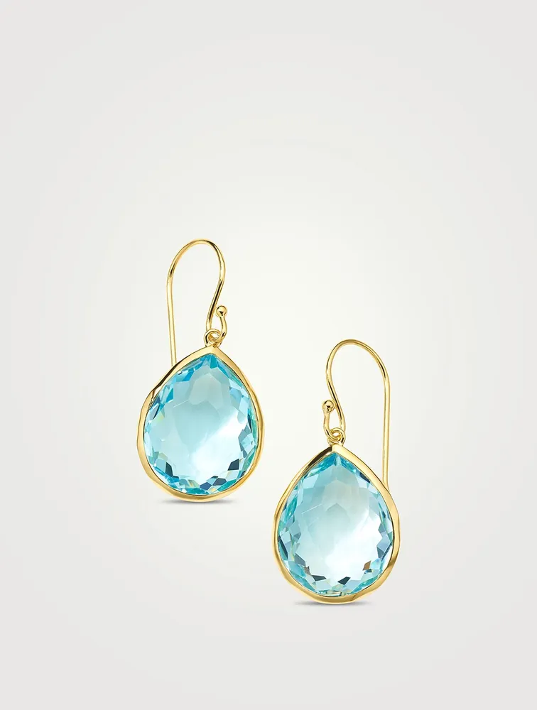 Medium Rock Candy 18K Gold Teardrop Earrings With Blue Topaz