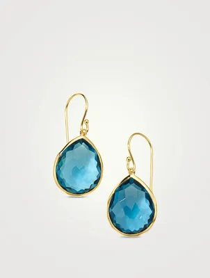 Small Rock Candy 18K Gold Single Stone Teardrop Earrings With Blue Topaz