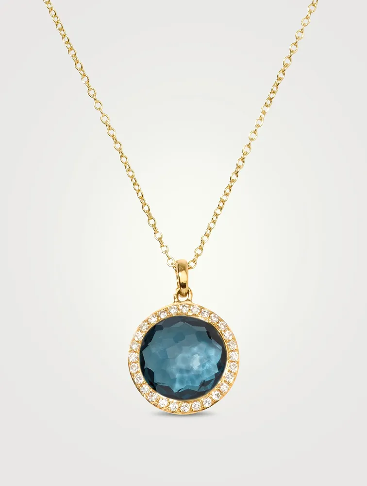 Small Lollipop 18K Gold Pendant Necklace With London Blue Topaz And Diamonds