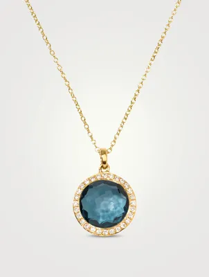 Small Lollipop 18K Gold Pendant Necklace With London Blue Topaz And Diamonds