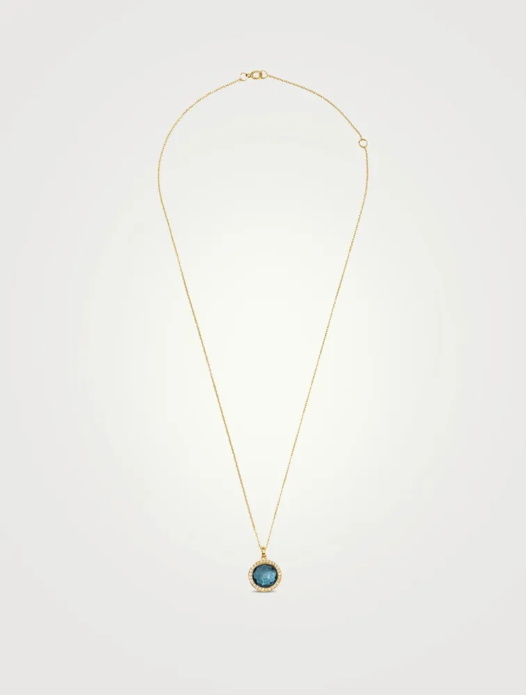 Small Lollipop 18K Gold Pendant Necklace With London Blue Topaz And Diamonds